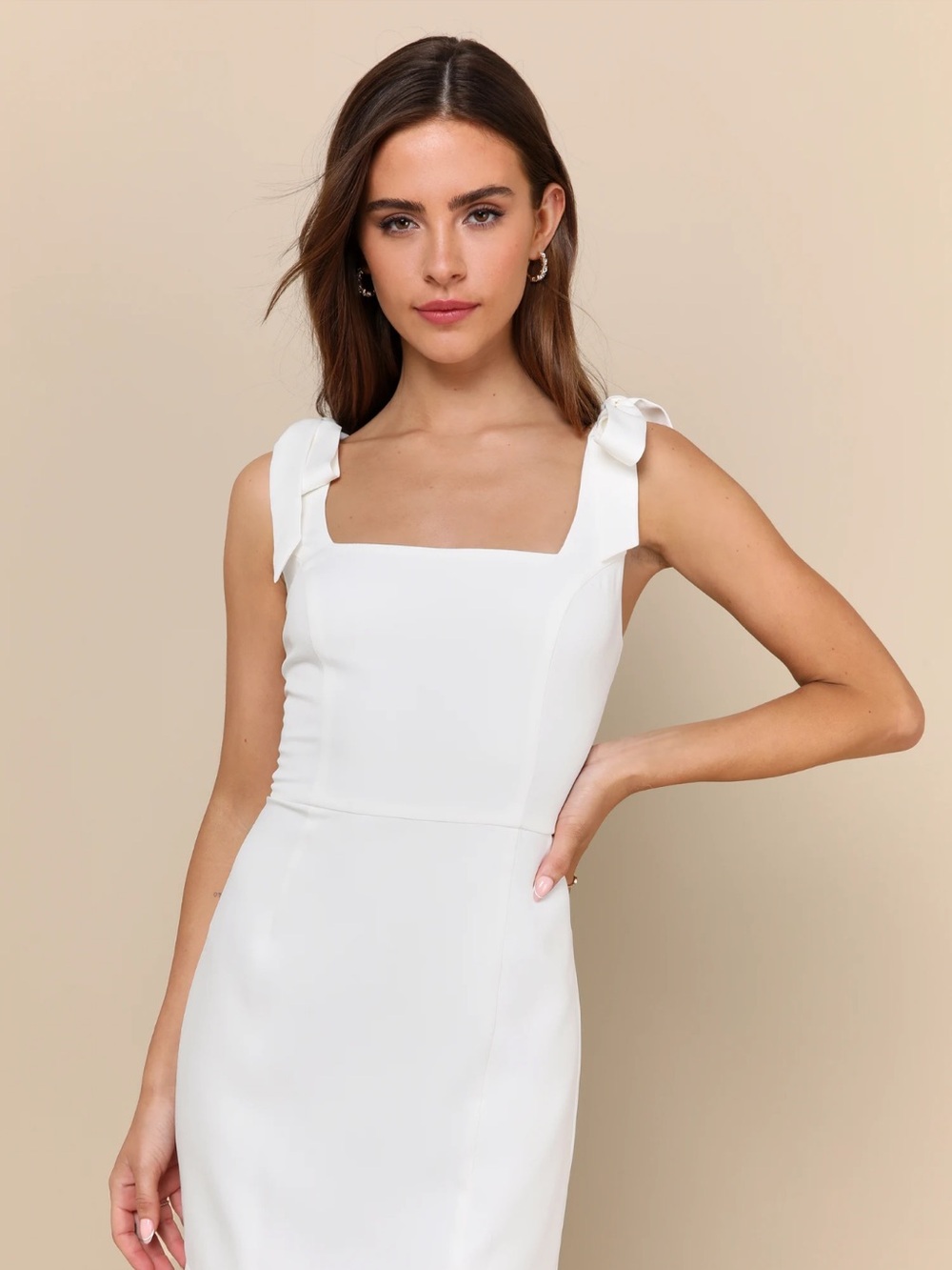 Lulu's White Square-Neck Midi Dress with Tie Straps